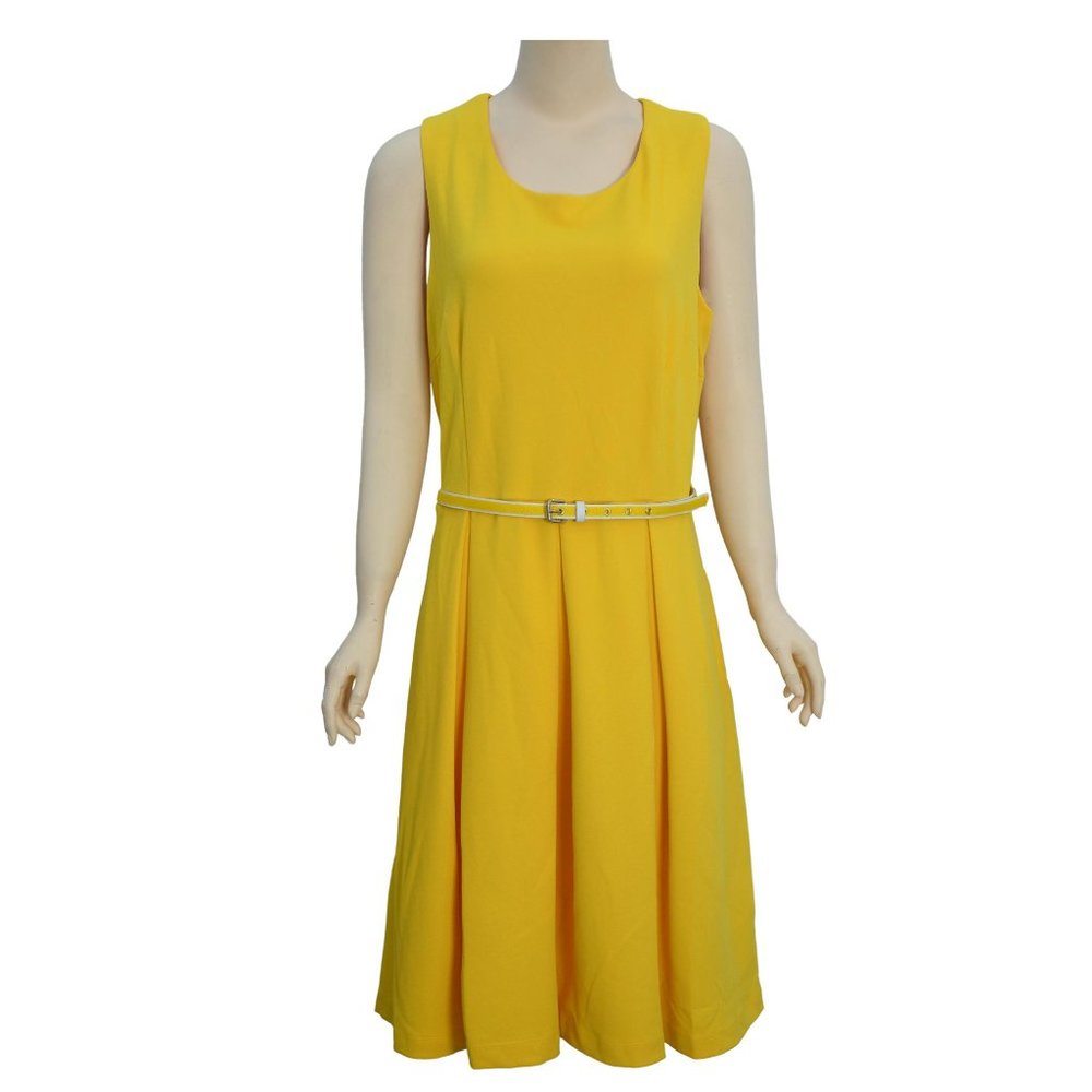 Sleeveless Casual Midi Dress with Belt Yellow